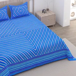 Lali Prints Blue & White Geometric Print 180 TC Queen Size Bedsheet With 2 Pillow Covers-picture-47