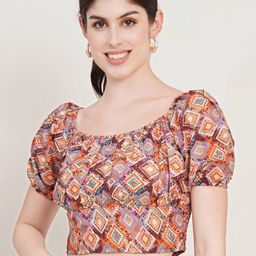 Moda Rapido Print Puff Sleeve Crepe Blouson Crop Top-image-41