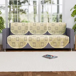 Kuber Industries Cream-Coloured Set of 6 Floral Pure Cotton Three Seater Sofa Covers-16