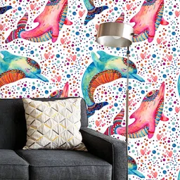 ArtzFolio Printed UV-Resistant Anti-Bacterial Cartoon Dolphins With Bubbles Peel & Stick Wallpaper-image-48