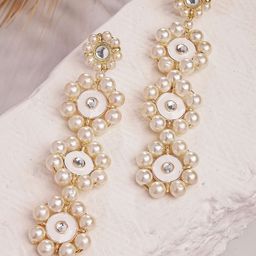 KARATCART Gold-Plated Floral Enamel Kundan Studded Drop Earrings-picture-14