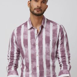Mufti Men Spread Collar Striped Cotton Slim Fit Casual Shirt-image-86