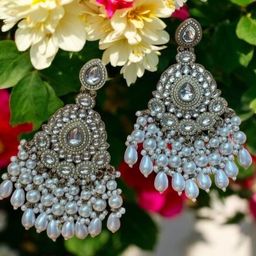 Anouk Gold-Plated Artificial Stones Studded & Beaded Floral Shaped Drop Earrings image 5