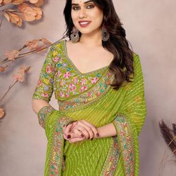 HERE&NOW Embroidered Leheriya Saree-14