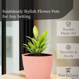Kuber Industries Peach Colored & Green 2 Pieces Textured Durable Planters image 2