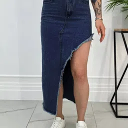 AAHWAN High Waist Midi Middle Slit Skirt-picture-12
