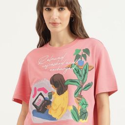 United Colors of Benetton Women Graphic Printed Round Neck Cotton T-shirt-picture-46
