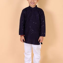 MoMaa Boys Embroidered Regular Sequinned Kurta with Pyjamas-2