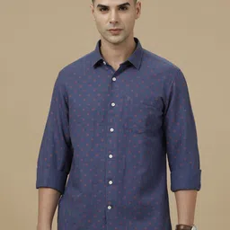 Linen Club Contemporary Slim Fit Geometric Printed Linen Cotton Casual Shirt-picture-13