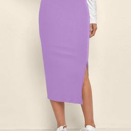 QIOA Pencil Below Knee Slit Skirt-image-81