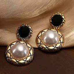 AGARWALPRODUCT Celestique Gold-Plated Pearls Beaded Contemporary Drop Earrings-picture-36