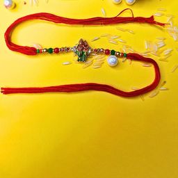 ORANGENYSHA Set Of 3 American Diamond Studded & Beaded Meenakari Thread Rakhis-1