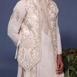 KALPRAAG Men Floral Embroidered Regular Sequinned Kurta with Trousers & With Dupatta image 3