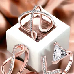 Okos Set Of 3 Rose Gold-Plated CZ Stone-Studded Finger Rings-20