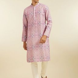 Diwas by Manyavar Geometric Woven Design Mandarin Collar Straight Kurta & Pyjamas-picture-3