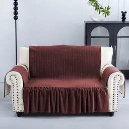 RUBOXA Maroon Velvet 1 Piece Sofa Cover With Arms-image-32