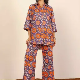 KAORI BY SHREYA AGARWAL Floral Printed Pure Cotton Shirt & Trousers Co-Ords-image-27