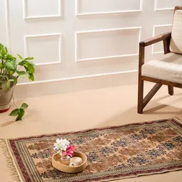 Fabindia Beige & Blue Kalamkari PrintedDhurries-image-19