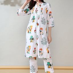 House of Kaftan Printed Pure Cotton V-Neck Three Fourth Sleeve Tunic With Trouser Co-Ords-image-19