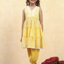 Biba Girls Floral Printed V-Neck Pure Cotton A-Line Kurta With Salwar-picture-13