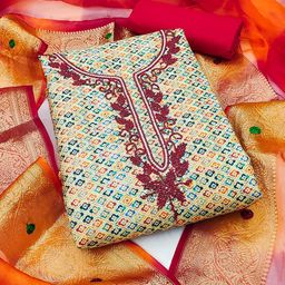 HERE&NOW Floral Embroidered Thread Work Unstitched Dress Material-picture-44