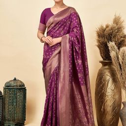 HERE&NOW Woven Design Zari Silk Blend Designer Patola Saree-image-11