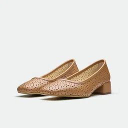 Oroh London Women Leather Block Heel Square Toe Laser Cuts Pumps-26