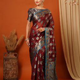 WINKLECART Ethnic Motifs Zari Pure Silk Banarasi Saree-image-63