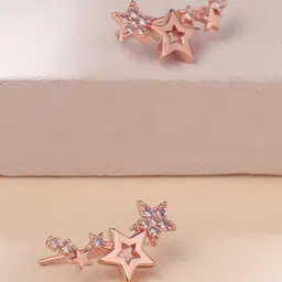 Yellow Chimes Rose Gold Plated Star Shaped Stud Earrings-picture-14