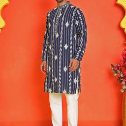 Jompers Men Embroidered Regular Mirror Work Kurta with Pyjamas image 3