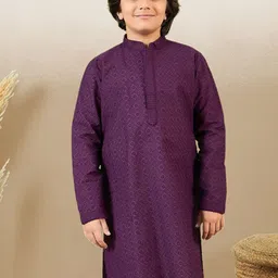 Here&Now X Sanwara Boys Chikankari Embroidered Sequinned Pure Cotton Straight Kurta-image-46