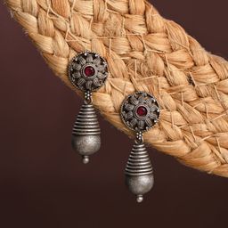 Anvik Silver-Plated Artificial Stones Studded & Beaded Contemporary Drop Earrings-18