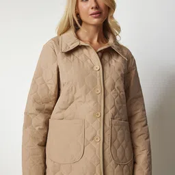 Happiness istanbul Women Floral Longline Quilted Jacket with Embroidered-picture-55