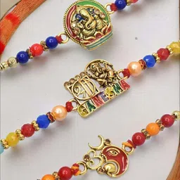 MEIRA JEWELLERY Pack Of 3 Beaded Studded Rakhi Gift Set-image-55
