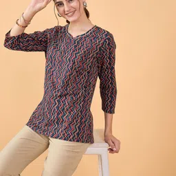NEESH Women Geometric Printed Round Neck Cotton Top-image-2