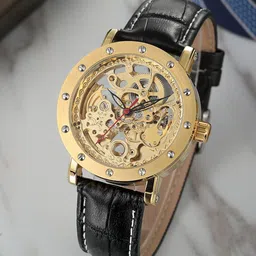 FORSINING Men Analogue Round Dial Watch with Leather Strap-18