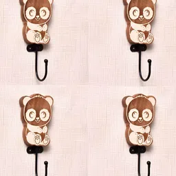 IndianShelf Brown & Black 4 Pieces Panda Printed Ceramic Wall Hooks-6