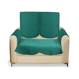 Fashion Throw Teal Checked Velvet 4 Piece Sofa Cover With Arms-image-14
