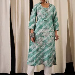 Anouk Ethnic Motifs Printed Chanderi Silk Straight Kurta-image-88
