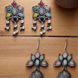 OOMPH Floral Jhumkas Earrings-49
