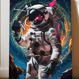 Myntra Elegant Homes Black & Grey Space Astronaut Canvas Wall Art-image-16