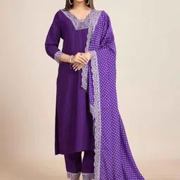 KALINI Women Purple Viscose Rayon Embroidered Kurta Sets-picture-13