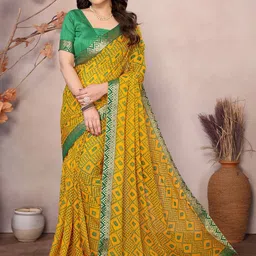 KALINI Ethnic Motifs Zari Poly Georgette Bandhani Saree-picture-18