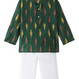 JAV CREATIONS Boys Woven Design Band Collar Pure Cotton Straight Kurta With Trouser-45