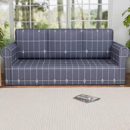Myntra Elegant Homes Grey & White Checked 3 Seater Sofa Cover-image-93