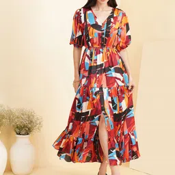 Fbella Printed Puff Sleeve Maxi Dress-image-10