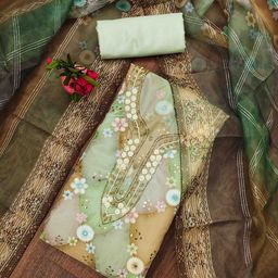 DIVASTRI Floral Embellished Sequinned Organza Unstitched Dress Material-image-94