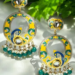 Anouk Gold-Plated Artificial Stones Beaded Meenakari Peacock Shaped Chandbalis-46