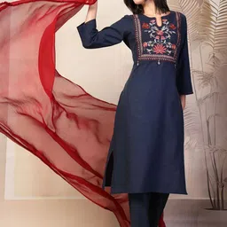 Nayam By Lakshita Women Floral Embroidered Thread Work Kurta with Palazzos & Dupatta-4