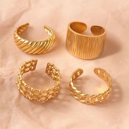 Niska Set Of 4 Gold-Plated Stainless Steel Finger Rings-image-93